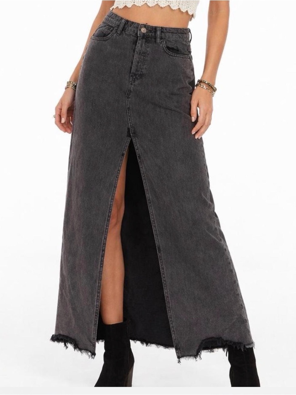 Free People Distressed Denim Skirt